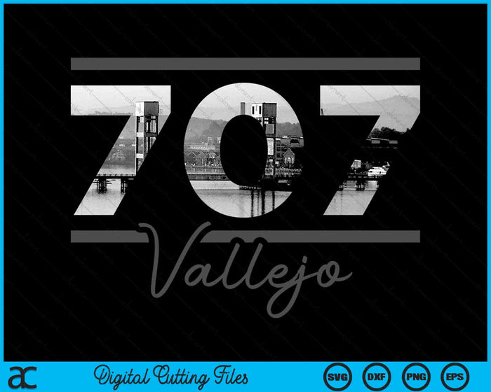 Vallejo 707 Netnummer Skyline Californië Vintage SVG PNG digitale snijbestanden