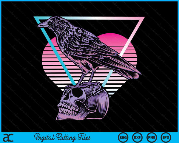 Vaporwave schedel en kraai retro esthetische pastel Goth Art SVG PNG digitale afdrukbare bestanden