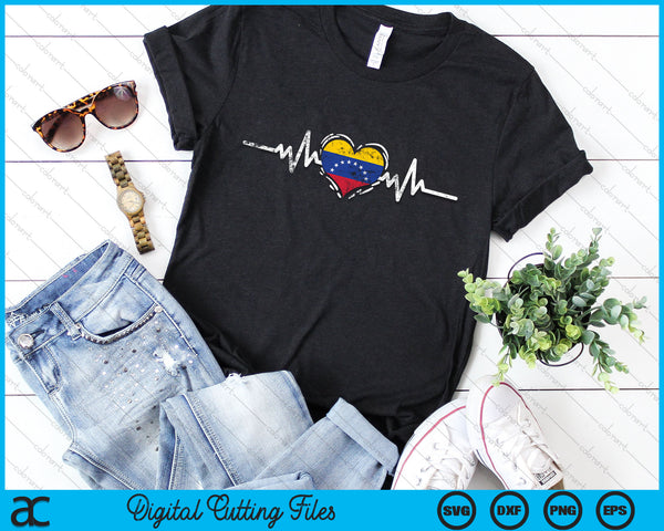 Venezuela Flag Heartbeat Venezuelan Roots Vintage SVG PNG Digital Cutting File - on a t-shirt