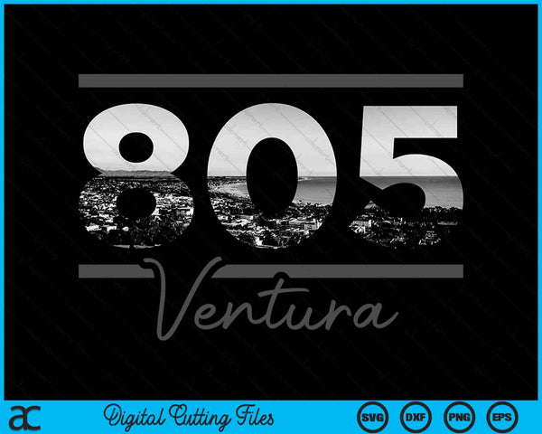 Ventura 805 Netnummer Skyline Californië Vintage SVG PNG digitale snijbestanden