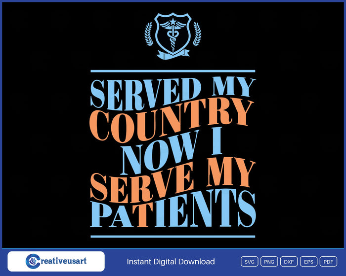 Veteran Nurse with a caduceus and star shield badge SVG printed on a black t-shirt