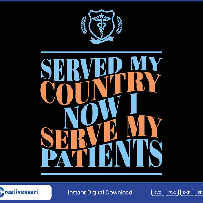 Veteran Nurse with a caduceus and star shield badge SVG printed on a black t-shirt