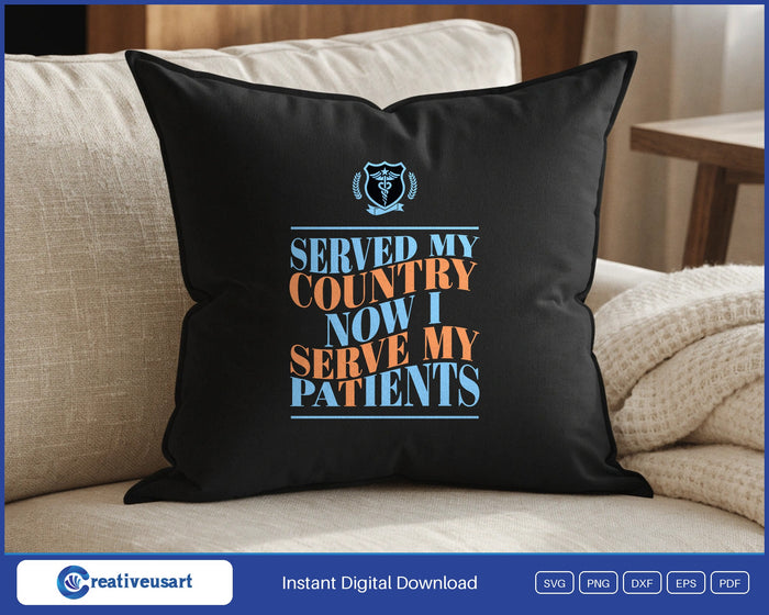 Veteran Nurse with a caduceus and star shield badge SVG design on a black throw pillow