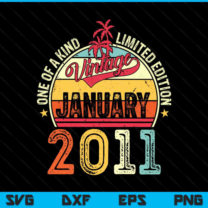 Vintage 14th birthday January 2011 SVG cut file