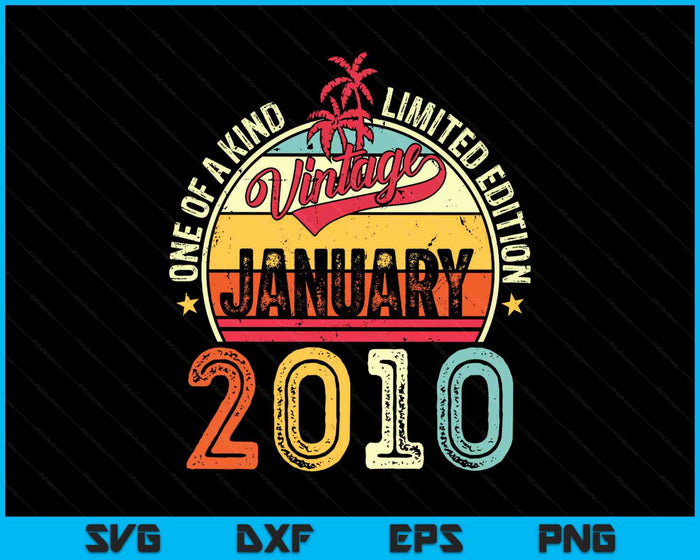 Vintage 15th Birthday Gift Vintage January 2010 SVG PNG Digital Printable Files