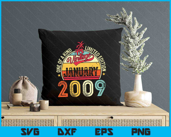 Vintage 16th Birthday Gift Vintage January 2009 SVG PNG Digital Printable Files