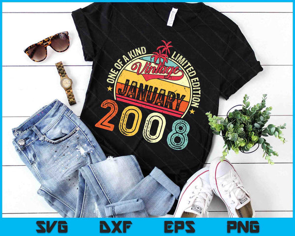 Vintage 17th Birthday Gift Vintage January 2008 SVG PNG Digital Printable Files