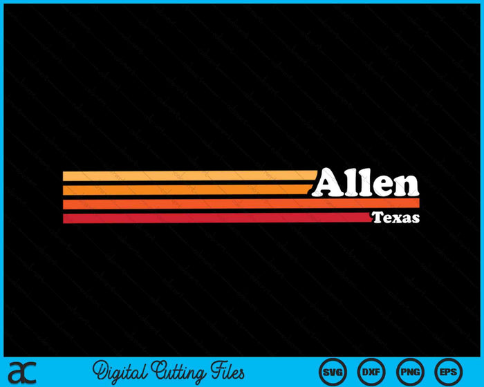 Vintage jaren 1980 grafische stijl Allen Texas SVG PNG snijden afdrukbare bestanden