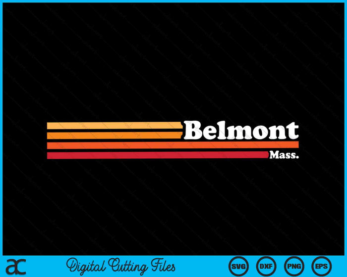 Vintage 1980s estilo gráfico Belmont Massachusetts SVG PNG archivos de corte digital