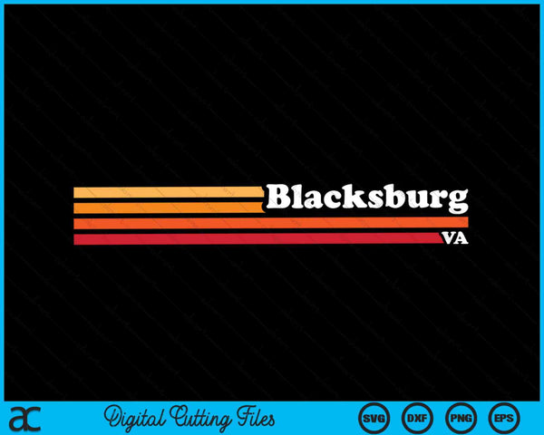 Vintage 1980s Estilo gráfico Blacksburg Virginia SVG PNG Archivos de corte digital