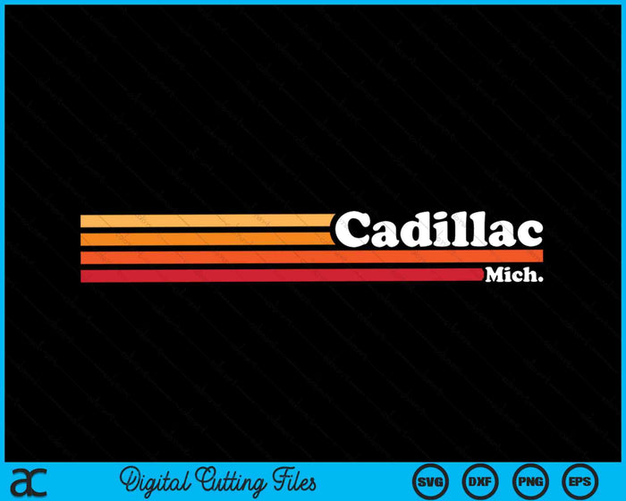 Vintage jaren 1980 grafische stijl Cadillac Michigan SVG PNG snijden afdrukbare bestanden