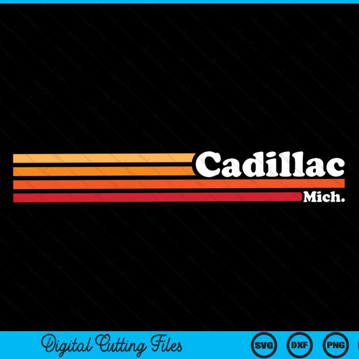 Vintage jaren 1980 grafische stijl Cadillac Michigan SVG PNG snijden afdrukbare bestanden