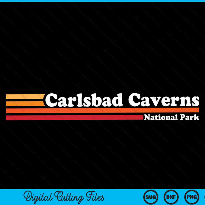 Vintage 1980s estilo gráfico Parque Nacional de las Cavernas de Carlsbad SVG PNG cortando archivos imprimibles