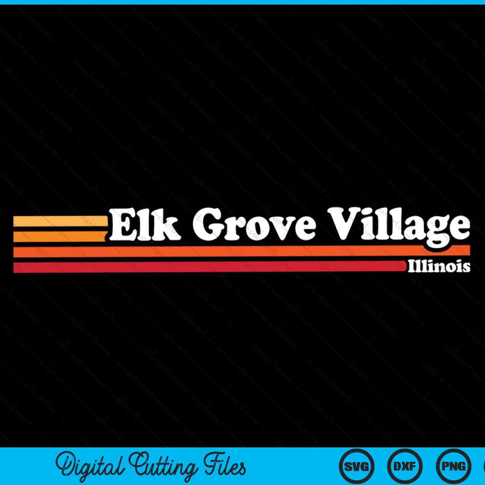 Vintage 1980s Graphic Style Elk Grove Village Illinois SVG PNG Digital Cutting Files