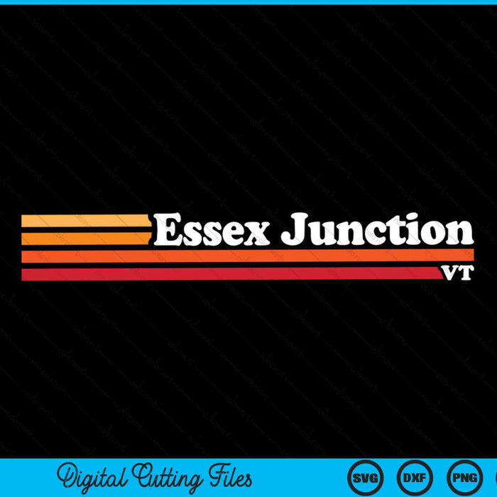 Vintage 1980s Graphic Style Essex Junction Vermont SVG PNG Digital Cutting Files