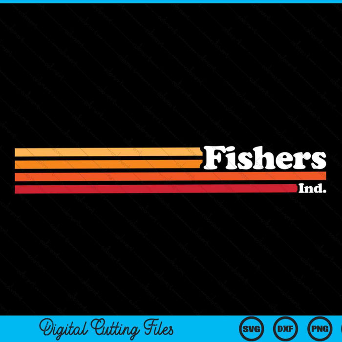 Vintage jaren 1980 grafische stijl Fishers Indiana SVG PNG digitale snijbestanden