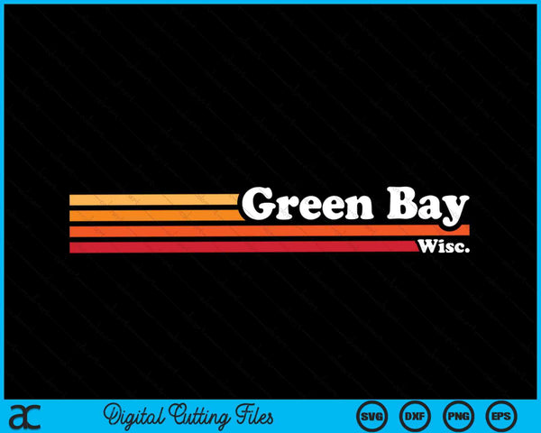 Vintage 1980s Estilo gráfico Green Bay Wisconsin SVG PNG Archivos de corte digital