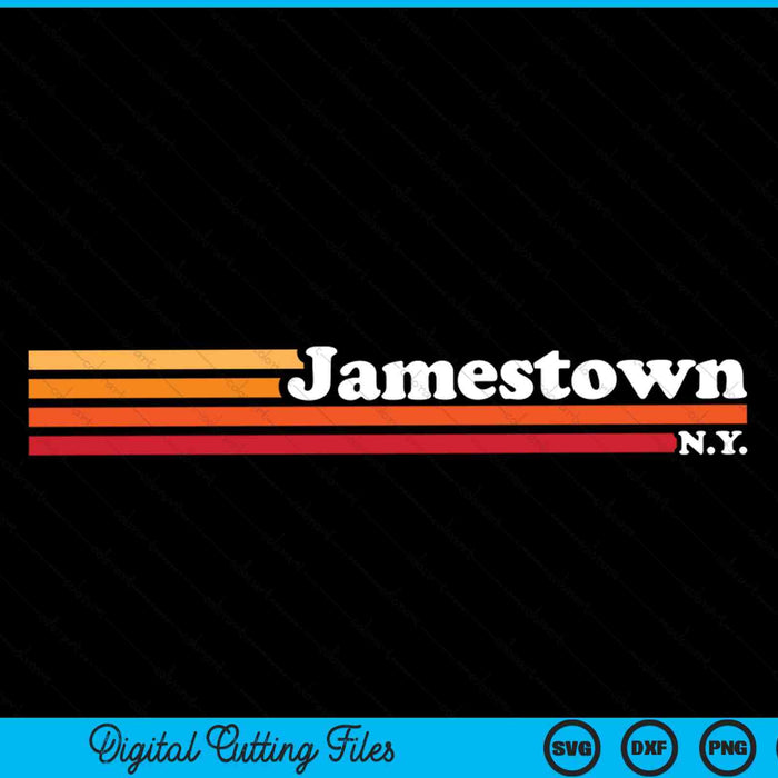 Vintage jaren 1980 grafische stijl Jamestown New York SVG PNG snijden afdrukbare bestanden