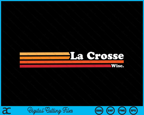 Vintage 1980s estilo gráfico La Crosse Wisconsin SVG PNG cortando archivos imprimibles