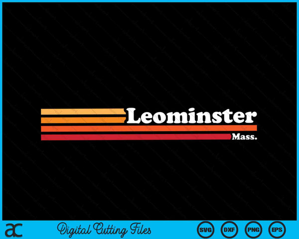 Vintage jaren 1980 grafische stijl Leominster Massachusetts SVG PNG snijden afdrukbare bestanden