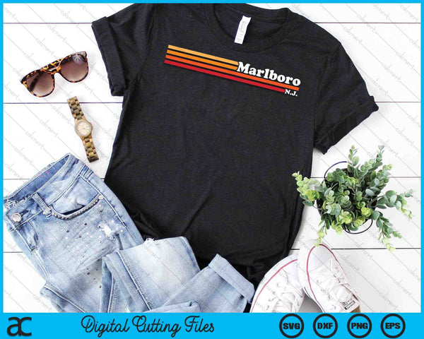 Vintage 1980s Graphic Style Marlboro New Jersey SVG PNG Digital Cutting File - on a t-shirt