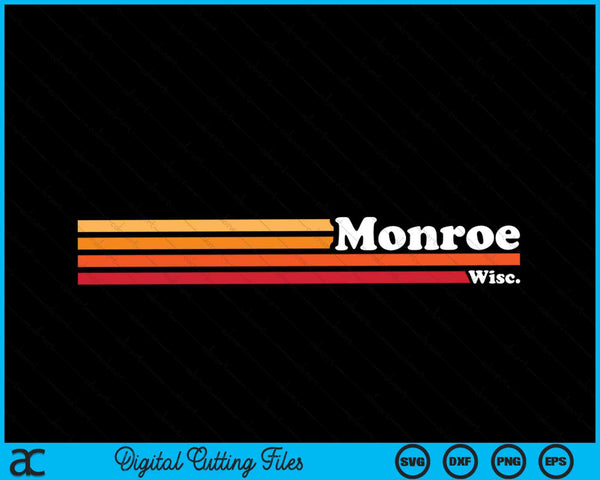 Vintage 1980s estilo gráfico Monroe Wisconsin SVG PNG cortando archivos imprimibles