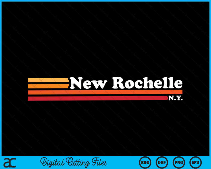 Vintage 1980s Estilo gráfico New Rochelle Nueva York SVG PNG Cortar archivos imprimibles