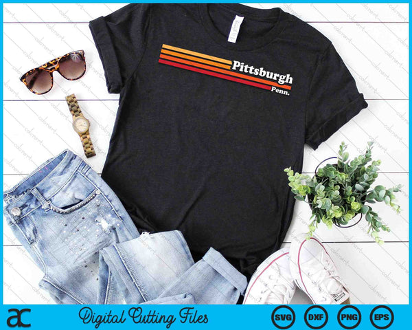 Vintage 1980s Graphic Style Pittsburgh Pennsylvania SVG PNG Digital Cutting Files - on a t-shirt