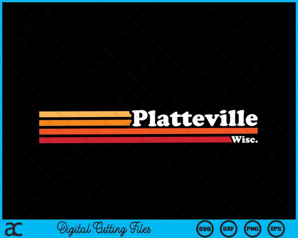 Vintage 1980s estilo gráfico Platteville Wisconsin SVG PNG cortando archivos imprimibles