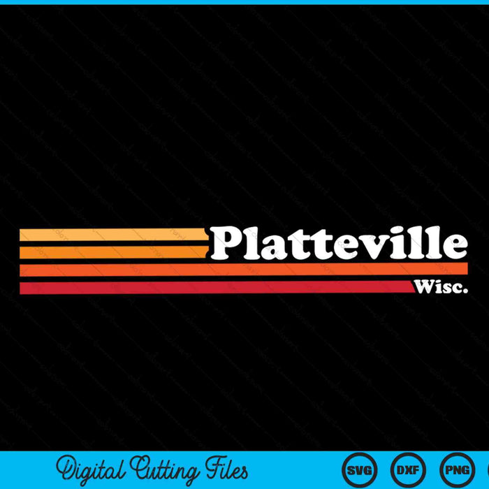 Vintage 1980s estilo gráfico Platteville Wisconsin SVG PNG cortando archivos imprimibles
