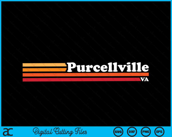 Vintage 1980s estilo gráfico Purcellville Virginia SVG PNG cortando archivos imprimibles