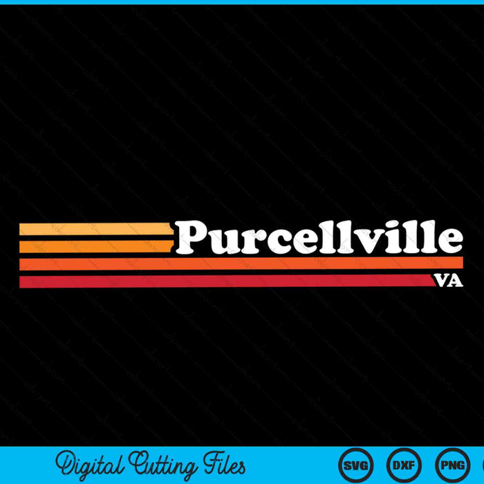 Vintage jaren 1980 grafische stijl Purcellville Virginia SVG PNG snijden afdrukbare bestanden