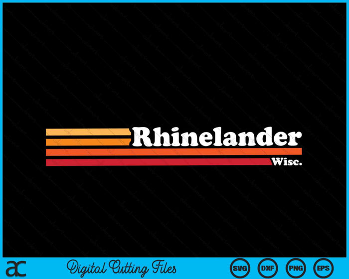 Vintage 1980s estilo gráfico Rhinelander Wisconsin SVG PNG cortando archivos imprimibles