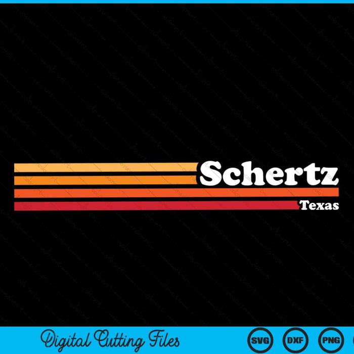 Vintage 1980s estilo gráfico Schertz Texas SVG PNG cortando archivos imprimibles