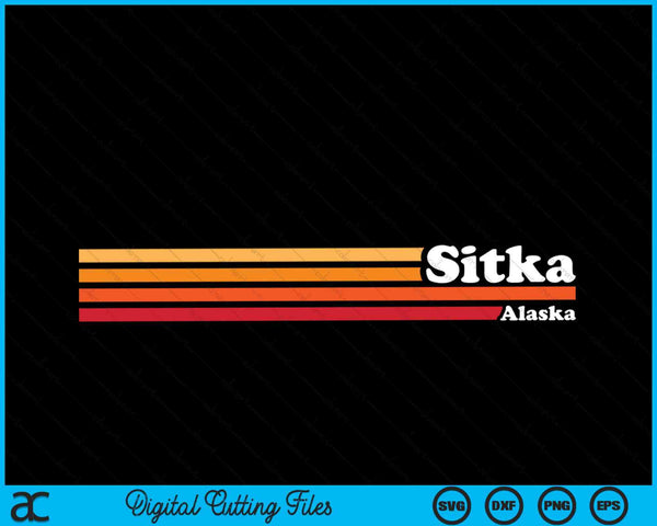 Vintage 1980s Estilo gráfico Sitka Alaska SVG PNG Archivo de corte digital