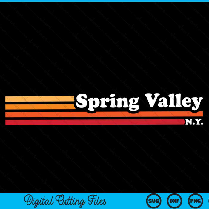 Vintage 1980s estilo gráfico Spring Valley Nueva York SVG PNG Archivo de corte digital