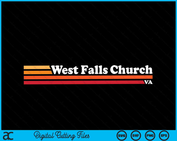 Vintage jaren 1980 grafische stijl West Falls Church Virginia SVG PNG digitaal snijden-bestand