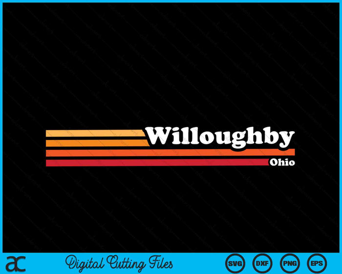Vintage jaren 1980 grafische stijl Willoughby Ohio SVG PNG digitaal snijden-bestand
