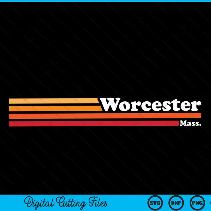 Vintage 1980s Graphic Style Worcester Massachusetts SVG PNG Digital Cutting File