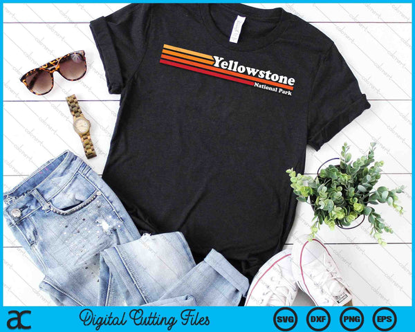 Vintage 1980s Graphic Style Yellowstone National Park SVG PNG Digital Cutting Files - on a t-shirt