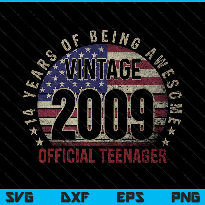 Vintage 2009 officiële tiener 14e verjaardagscadeaus 14-jarige SVG PNG snijden afdrukbare bestanden