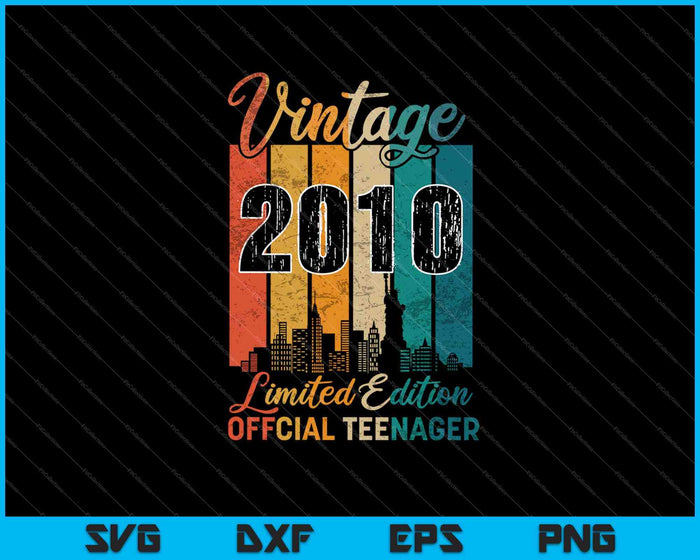 Vintage 13 años 2010 Adolescente oficial SVG PNG Cortando archivos imprimibles