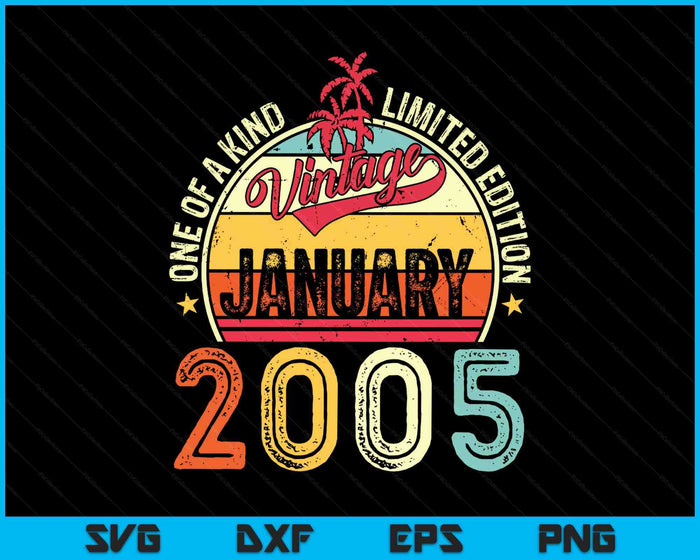 Vintage 20th Birthday Gift Vintage January 2005 SVG PNG Digital Printable Files