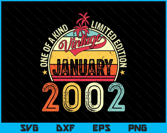 Vintage 23th Birthday Gift Vintage January 2002 SVG PNG Digital Printable Files