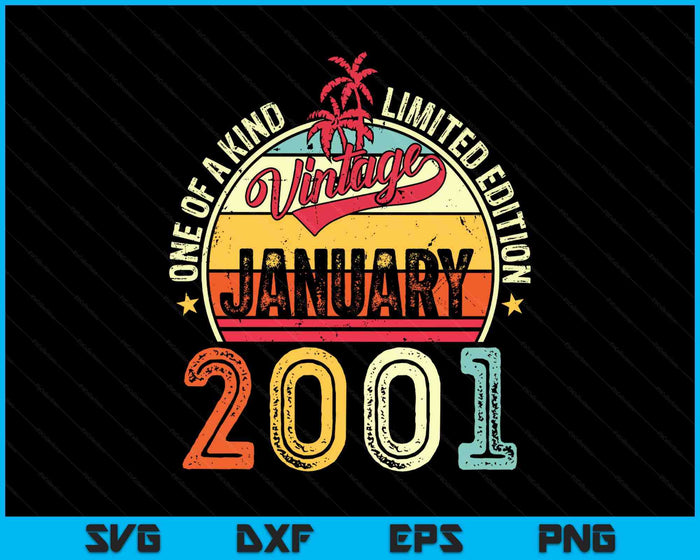 Vintage 24th Birthday Gift Vintage January 2001 SVG PNG Digital Printable Files