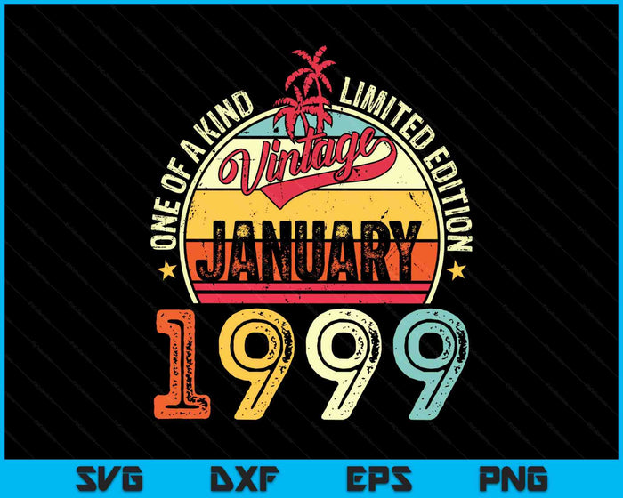 Vintage 26th Birthday Gift Vintage January 1999 SVG PNG Digital Printable Files