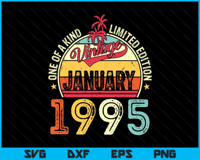 Vintage 30th Birthday Gift Vintage January 1995 SVG PNG Digital Printable Files