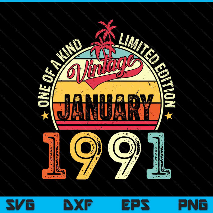 Vintage 34th birthday January 1991 SVG cut file