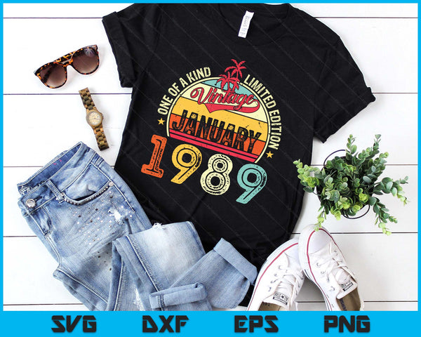 Vintage 36th Birthday Gift Vintage January 1989 SVG PNG Digital Printable Files