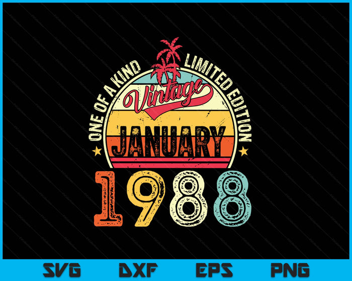 Vintage 37th Birthday Gift Vintage January 1988 SVG PNG Digital Printable Files